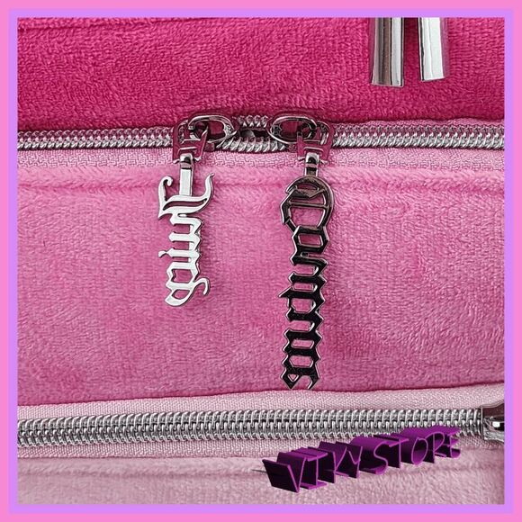 💕 NWT Juicy Couture Pink Velvet Tiered Train Case w/ Rhinestones #7200 💕 - Picture 7 of 7